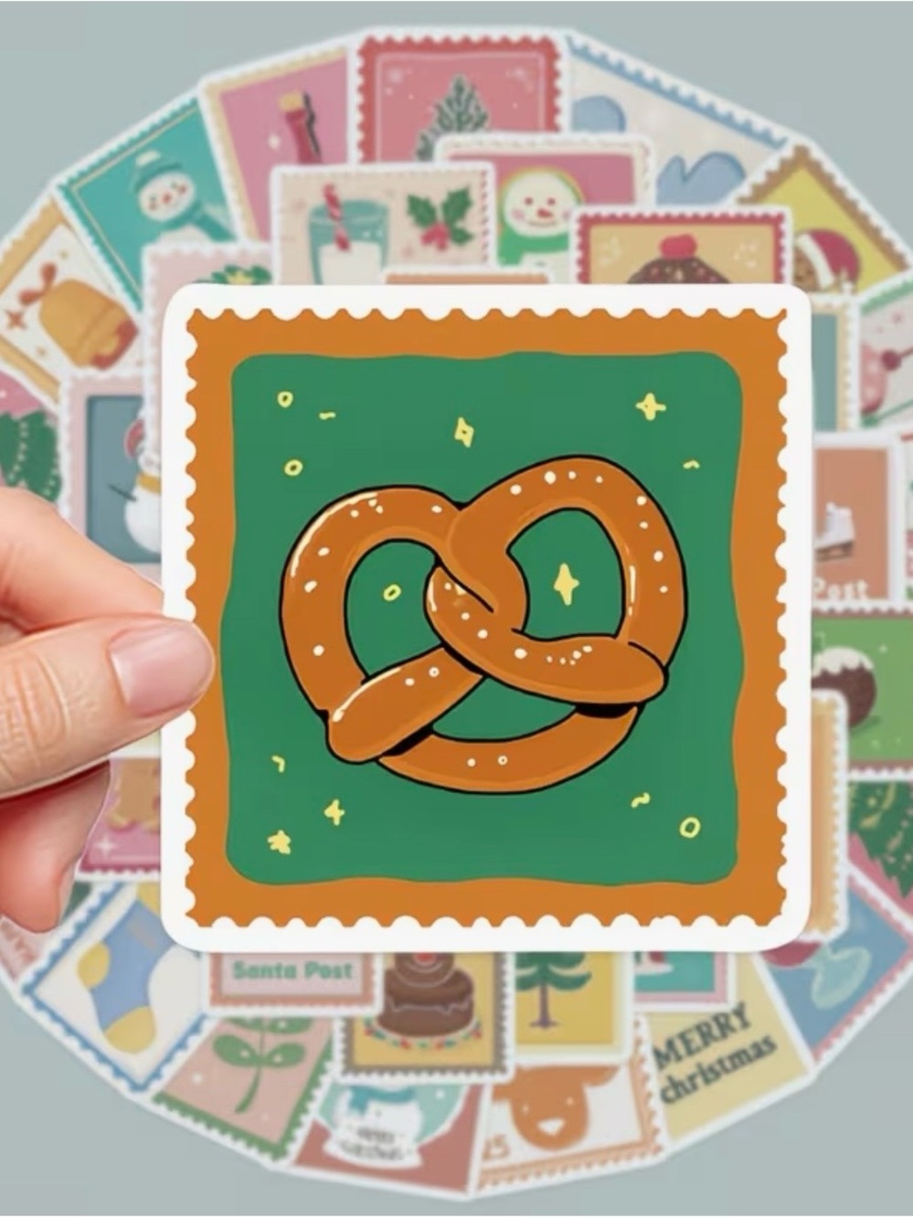 50 Christmas Iridescent Stickers Stamp Style Trees Reindeer Gingerbread Snowman - Picture 13 of 16